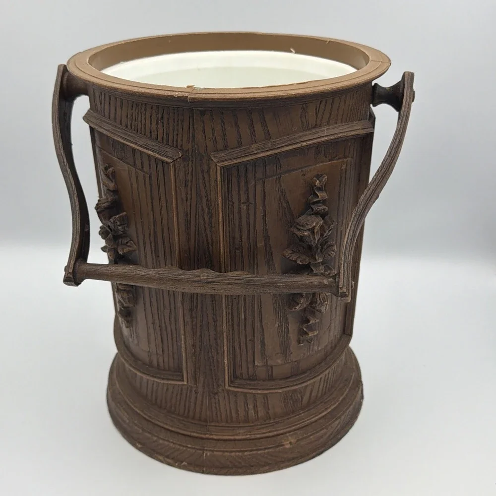 VTG Insulated Ice Bucket Faux Wood Flower Pattern Wine Champagne Bottle Cool Lid
